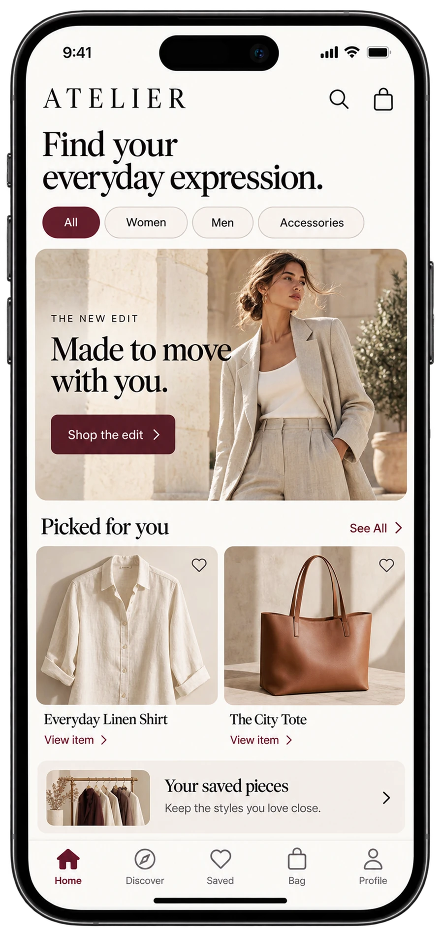 Atelier shopping mobile interface