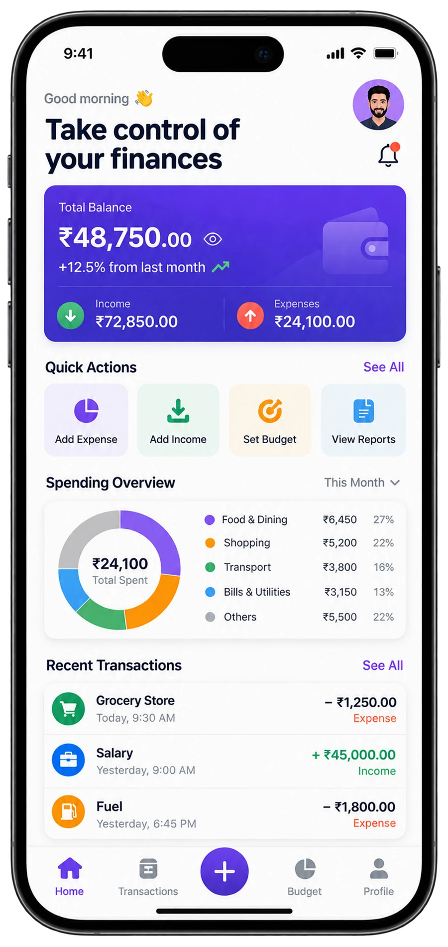 Expense tracker mobile interface