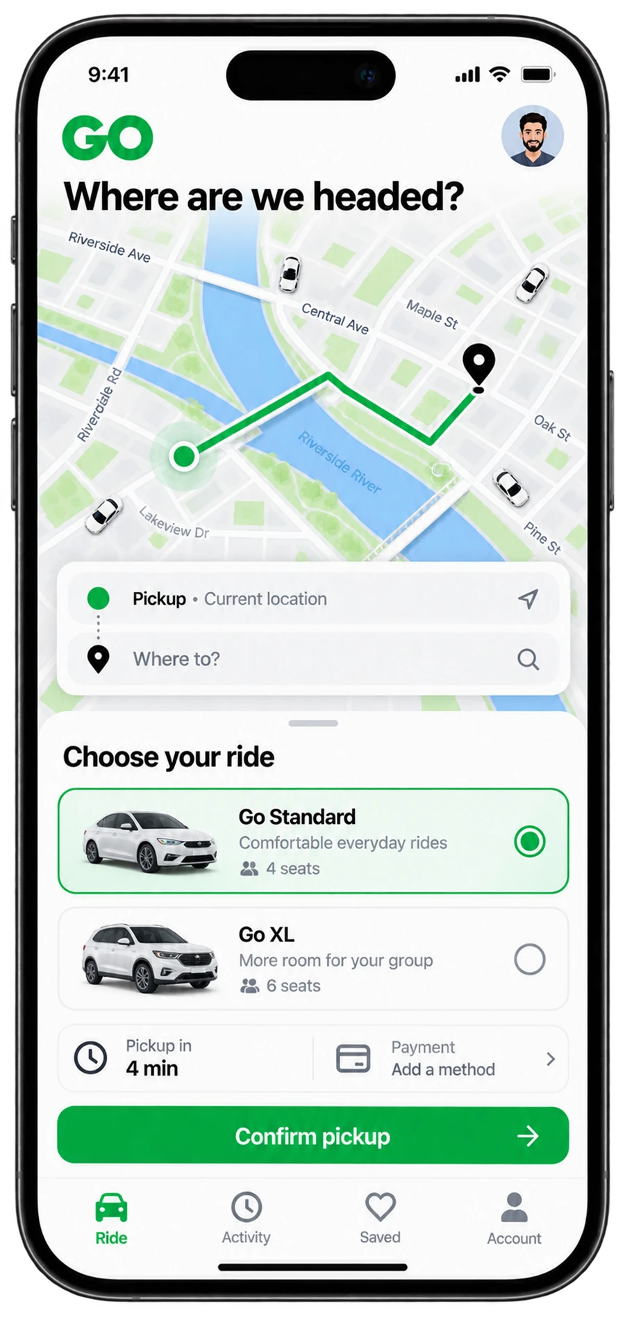 GO rides mobile interface
