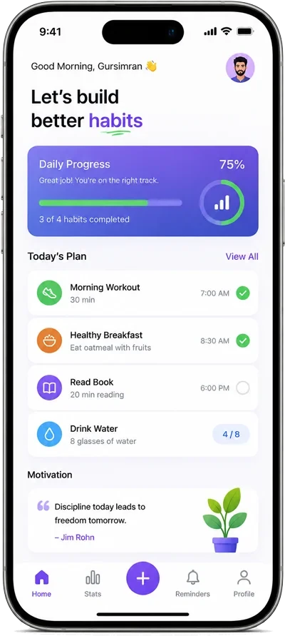 Habit tracker mobile interface
