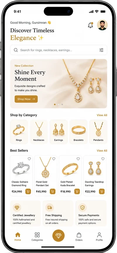 Jewellery shopping mobile interface