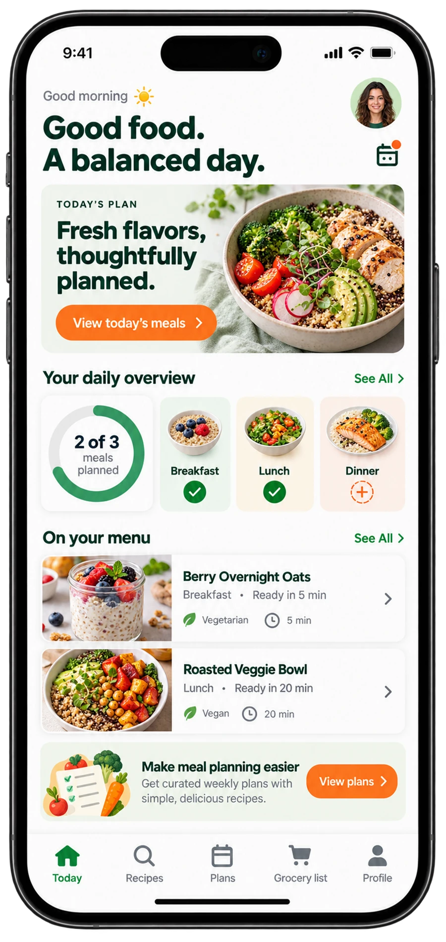 Meal planner mobile interface