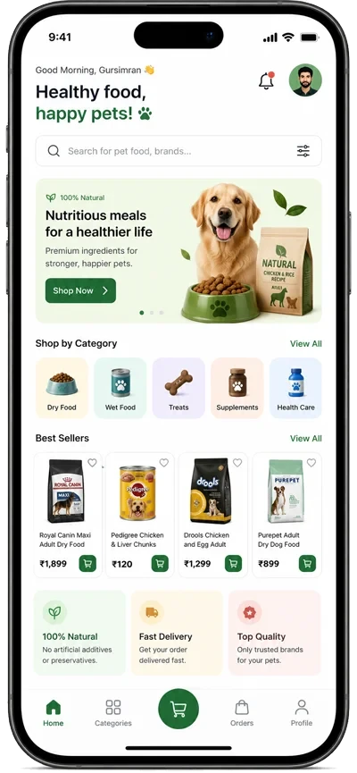 Pet food store mobile interface