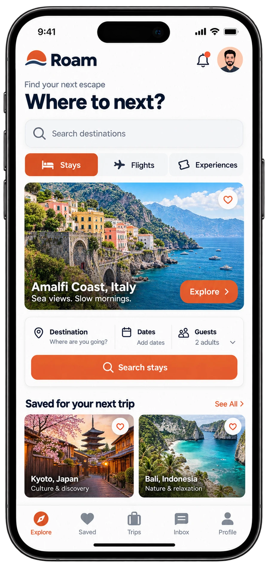 Roam app mobile interface